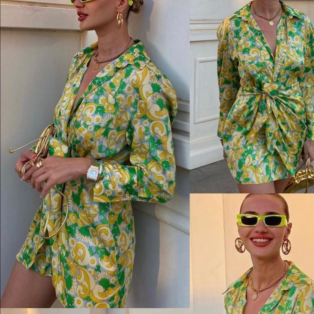 Mini Satin Flowers Printed Dress